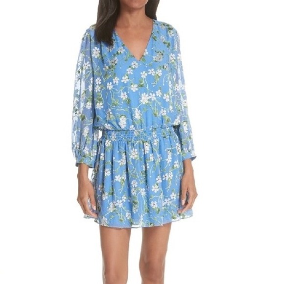 Alice + Olivia Dresses & Skirts - Alice + Olivia Adaline Blue Floral Silk Blend Smocked Mini Dress Sz 10 Romantic